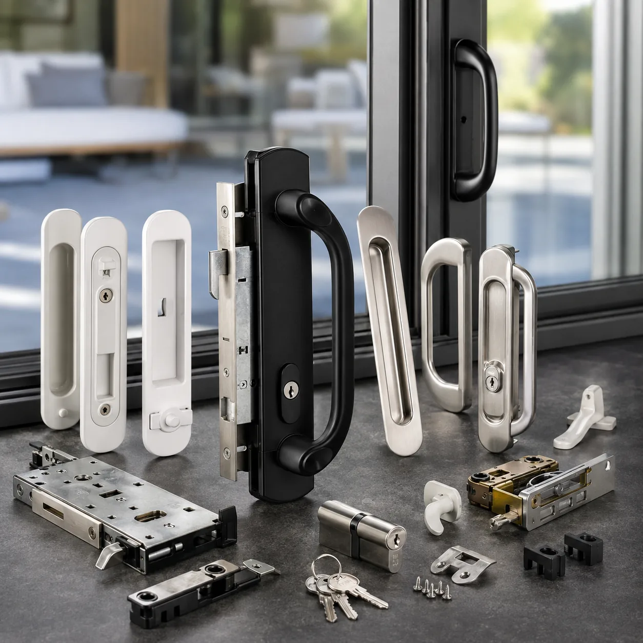 Old and new sliding door mortise locks compared side by side
